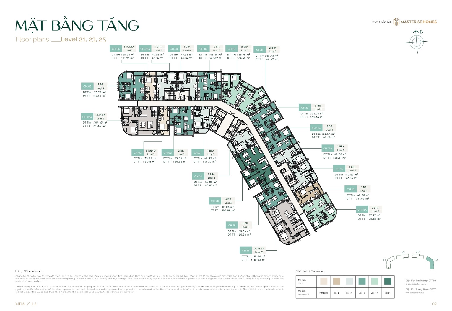 Mặt bằng tầng 21-23-25 tòa L2 dự án Lumiere SpringBay