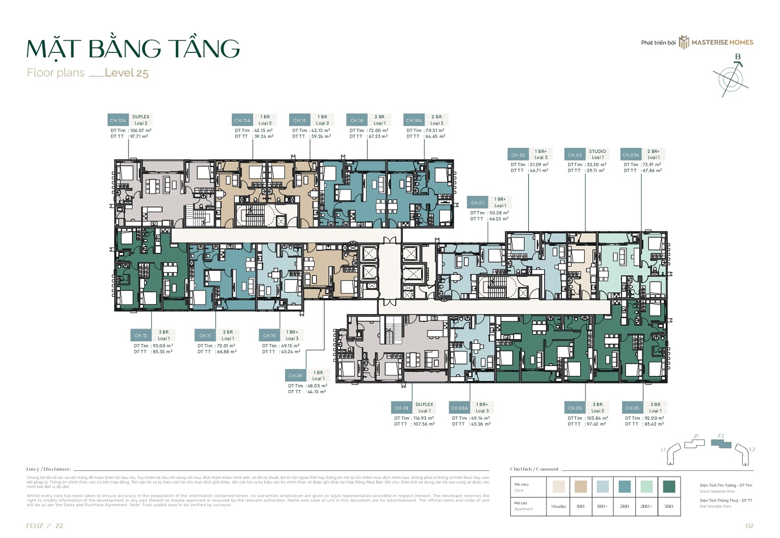 Mặt bằng tầng 25 tòa Z2 dự án Lumiere SpringBay